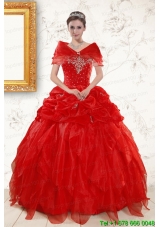 Puffy Sweetheart Beading Quinceanera Dresses in Red