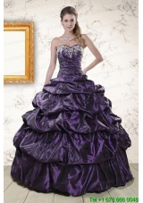 Puffy Sweetheart Purple Sweet 15 Dresses with Appliques for 2015