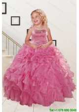 Trendy Pink Little Girl Dress with Beading and Ruffles for 2015 Spring