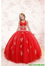 2015 Fashionable Appliques Red Little Girl Pageant Dress