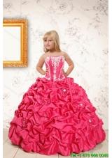 Beautiful Coral Red Little Girl Dress with  Appliques and Pick Ups