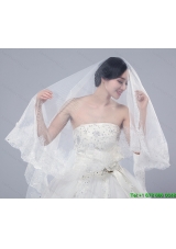 2014 One Tier Tulle Lace Drop Veil Edge Bridal Veils