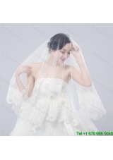 One Tier Drop Veil Bridal Veils with Lace Appliques Edge