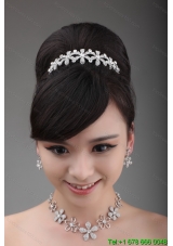 Shining Rhinestone Wedding Jewelry Set Including Crown Necklace And Earrings