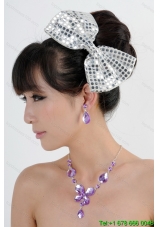 Alloy With Elegant Rhinestone Jewelry Set Including Necklace And Colorful Bowknot