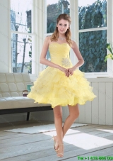 2015 Light Yellow Beading Puffy Prom Dresses with Sweetheart