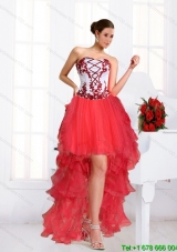 2015 Beautiful Coral Red Christmas Party Dresses with Embroidery and Beaded