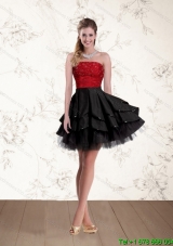 2015 New Style Strapless Beaded Short Prom Dresses in Red and Black