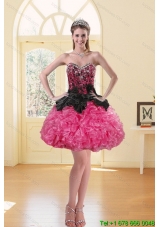 2015 Newest Puffy Appliques Multi Color Christmas Party Dresses in Black