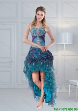 2015 Pretty Straps Multi Color Short Prom Gown with Embroidery and Hand Made Flower
