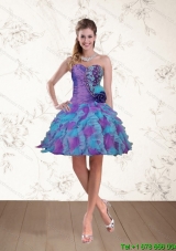 2015 Spring Sweetheart Multi Color Short Prom Dresses with Hand Made Flower and Beading