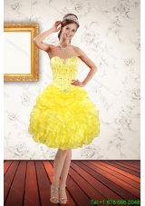 Beautiful Sweetheart Beaded and Ruffled Yellow Christmas Party Dresses for 2015 Spring