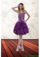 Elegant Strapless 2015 Short Prom Dresses with Appliques and Ruffles