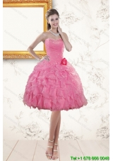 Perfect Sweetheart Rose Pink 2015 Short Prom Dresses with Beading and Ruffles