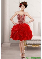 2015 Elegant Sweetheart Prom Dresses with Beading and Ruffles