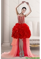 2015 Beautiful High Low Designer Prom Dresses with Beading and Ruffles