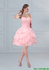 2015 Cute Baby Pink Sweetheart Designer Prom Dresses with Ruffled Layers and Beading