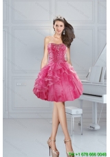 2015 Gorgeous Pink Sweetheart Prom Dresses with Beading and Ruffles
