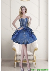 Popular Sweetheart Blue Embroidery and Beading Prom Dresses for 2015