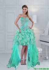 Pretty High Low Sweetheart Prom Dress in Apple Green with Beading and Ruffles