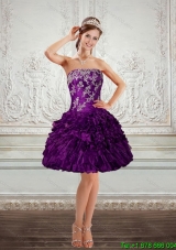 2015 Plus Size Beautiful Purple Strapless Prom Dresses with Embroidery and Ruffles