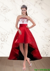 Plus Size Pretty White And Wine Red High Low Strapless Prom Dresses with Embroidery