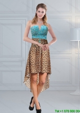 Unique Beaded Leopard Printed 2015 Plus Size Prom Dresses in Aqua Blue