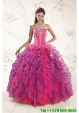2015 Fashionable Multi Color Ruffles and Appliques Quince Dresses