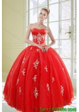 2015 Popular Red Quinceanera Dresses with Appliques