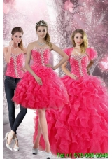 2015 Pretty Hot Pink Sweetheart Quinceanera Dresses with Beading and Ruffles