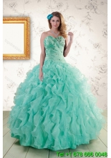2015 Spring Strapless Quinceanera Dresses with Appliques and Ruffles