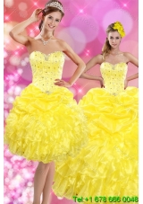 2015 Sweetheart Yellow Sweet 15 Dresses with Beading and Ruffles