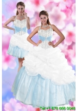 2015 Multi Color Halter Top Quince Dresses with Pick Ups and Beading