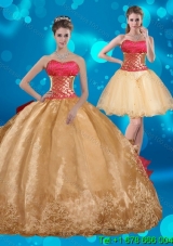 Strapless Multi Color Quinceanera Dress with Beading and Embroidery