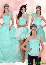 2015 Apple Green Detachable Quinceanera Skirts with Beading and Appliques