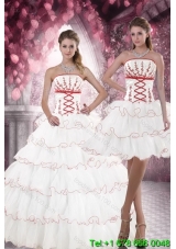 2015 Customer Made White Quince Dresses with Appliques and Ruffled Layers