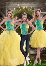 2015 New Style Yellow and Green Quince Dresses with Ruching