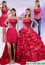 2015 Strapless Red Detachable Quinceanera Skirts with Appliques and Pick Ups