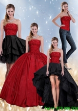 Beaded Strapless Ball Gown 2015 Detachable Quinceanera Skirts in Red and Black