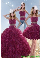 Exquisite Burgundy Detachable Quinceanera Skirts with Beading and Ruffles