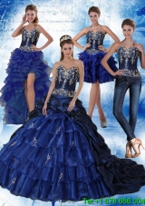 Navy Blue Sweetheart Detachable Quinceanera Skirts with Embroidery and Ruffles