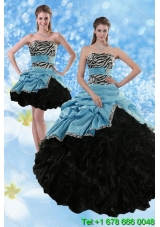 Zebra Print Multi Color Strapless Quince Dresses with Ruffles and Pick Ups