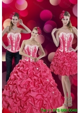 2015 Fashionable Pick Ups and Appliques Hot Pink Quinceanera Dresses