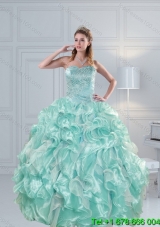 2015 Luxurious Strapless Beading Quinceanera Dresses in Aqual Blue