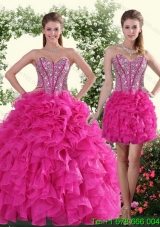 2015 Sweetheart Hot Pink Sweet 16 Dresses with Beading and Ruffles