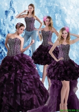 Burgundy Sweetheart Detachable Quinceanera Skirts with Ruffles and Beading