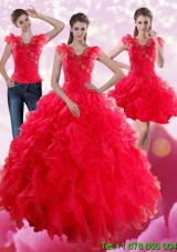 Red Sweetheart Quince Dresses with Ruffles and Beading for 2015