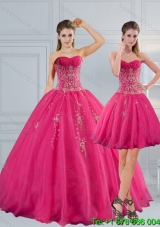 Sweetheart Hot Pink Quinceanera Dress with Appliques and Beading