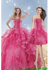 2015 Puffy Hot Selling Pink Dresses for Quinceanera with Beading and Ruffles