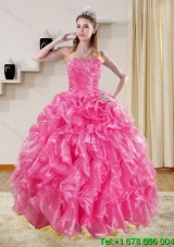 Puffy Gorgeous Hot Pink Quinceanera Dresses with Beading and Ruffles for 2015